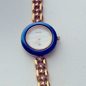 Gucci Blue and Gold Watch with interchangeable bezel